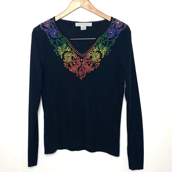 Vintage Sweaters - Vintage Y2K Lucia Burns Rainbow Beaded Festival Sweater